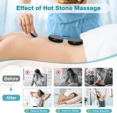 Hot Stones Massage Set with Warmer, 12 Pcs Hot Stones Massage Set with Heater, Portable Hot Rocks Basalt Massage Stones Set with Warmer Kit, for Home Spa Warming Therapy Relax