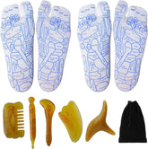 2 Pairs Reflexology Socks with Beginner Acupoint Massage Tools Set of 5 - Foot Pain Relief Remedy for Foot Massage Rod for Women Tired Relieve