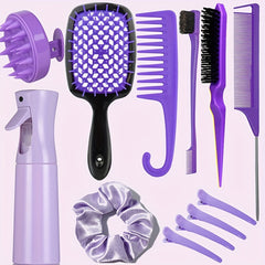 Complete Hair Styling Comb Set | Versatile Detangling & Teasing Combs. 12 pcs Edge & Rat Tail Brushes. Scalp Massager. Spray Bottle - Ideal for All Hair Types & Daily Use