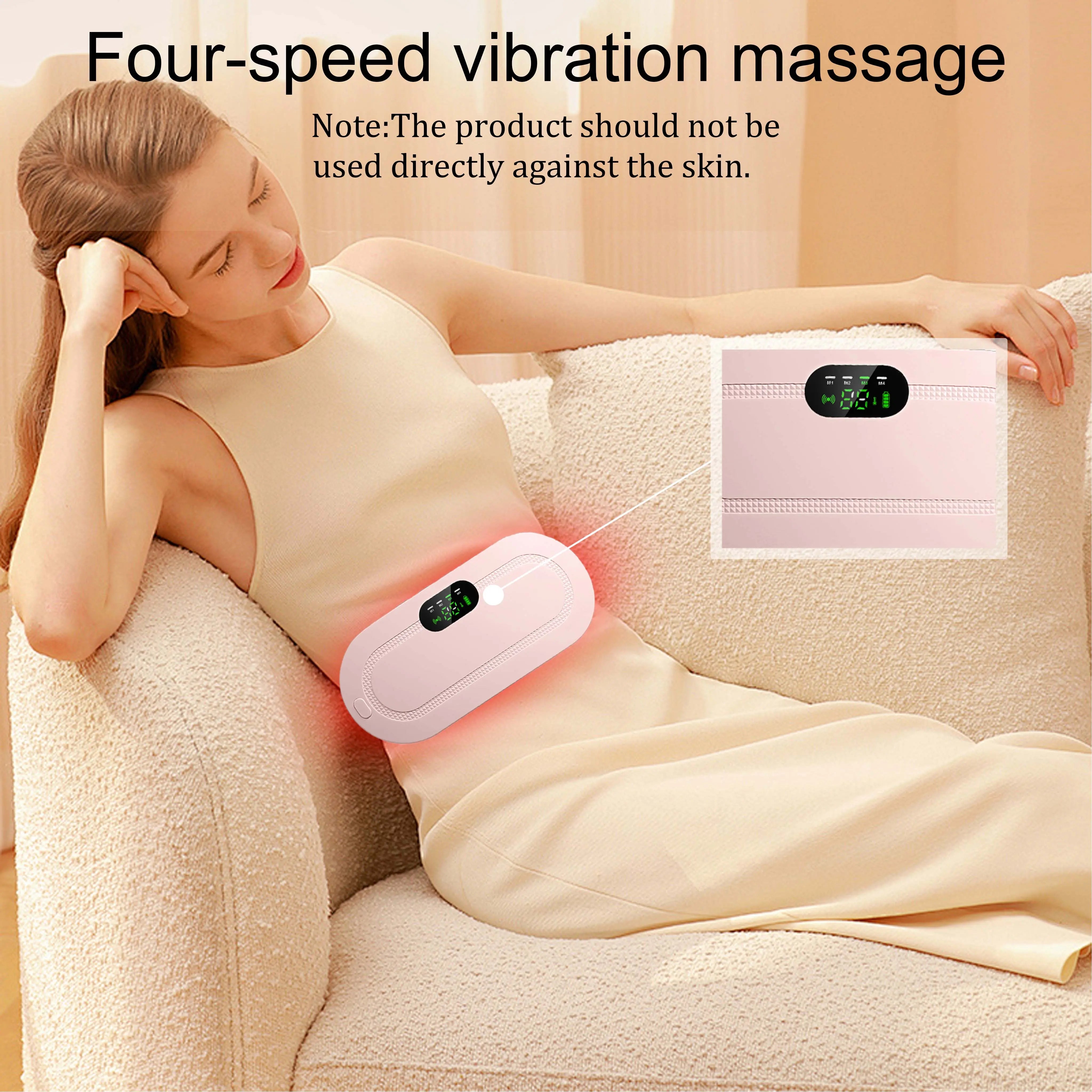 Portable Menstrual Heating Pad - Smart Vibrating Uterus Warmer for Period Cramps & Lower Back Pain Relief - Rechargeable Abdominal Massager