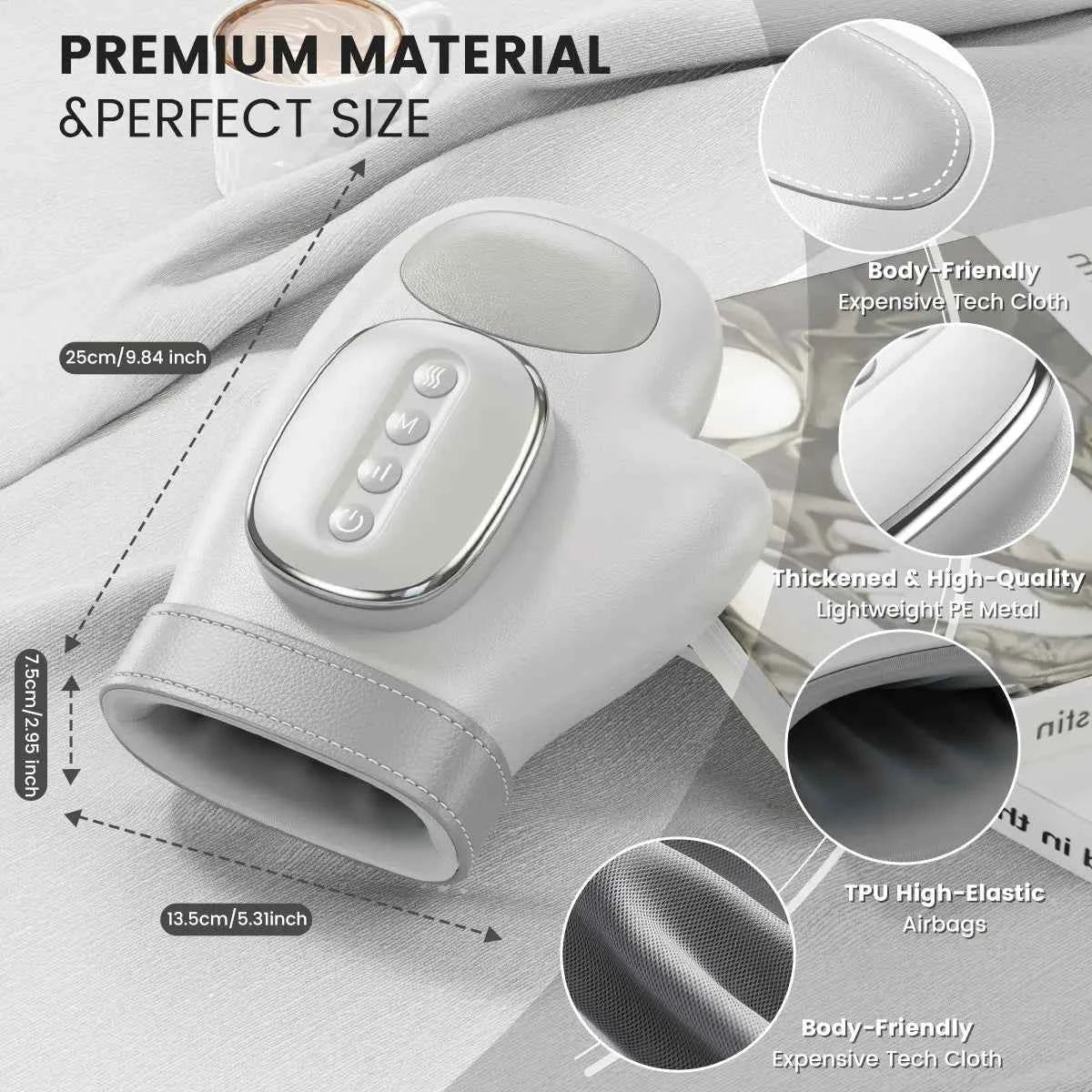 Hand & Wrist Massager with Heat - 6 Levels Compression & Pressure Point Therapy for Sore Muscles | Portable Hand Massager for Men & Women