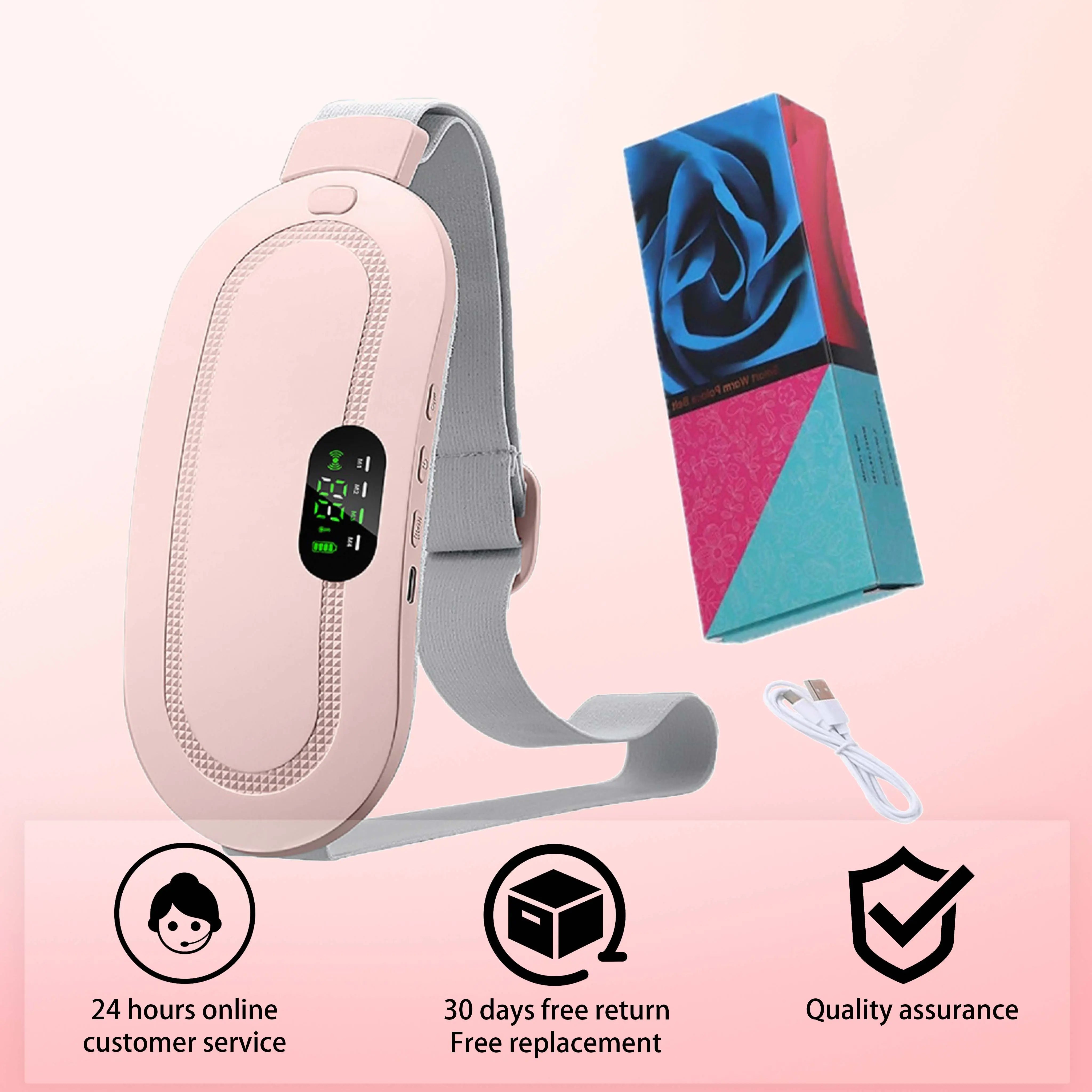 Portable Menstrual Heating Pad - Smart Vibrating Uterus Warmer for Period Cramps & Lower Back Pain Relief - Rechargeable Abdominal Massager