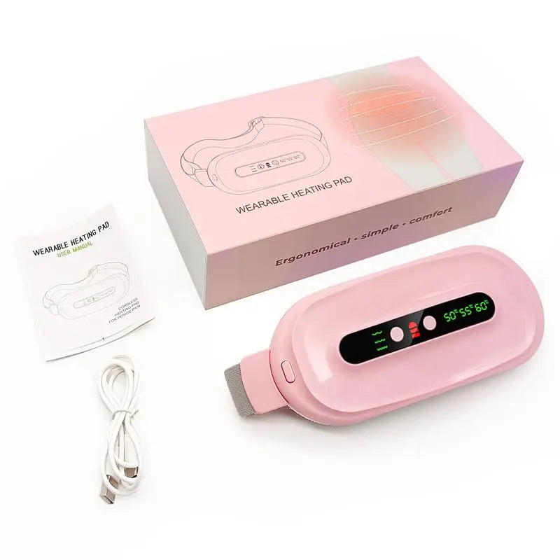 Portable Menstrual Heating Pad - Smart Vibrating Uterus Warmer for Period Cramps & Lower Back Pain Relief - Rechargeable Abdominal Massager