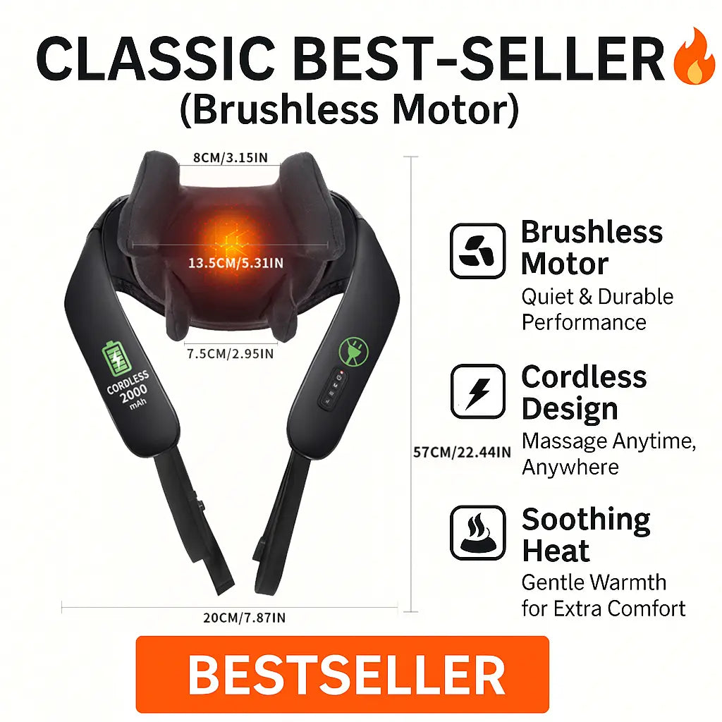 Cordless Neck Massager with Heat - 6D Shiatsu Shoulder & Back Massage Pillow for Pain Relief | Portable Wellness Gift for Home, Office, and Car
