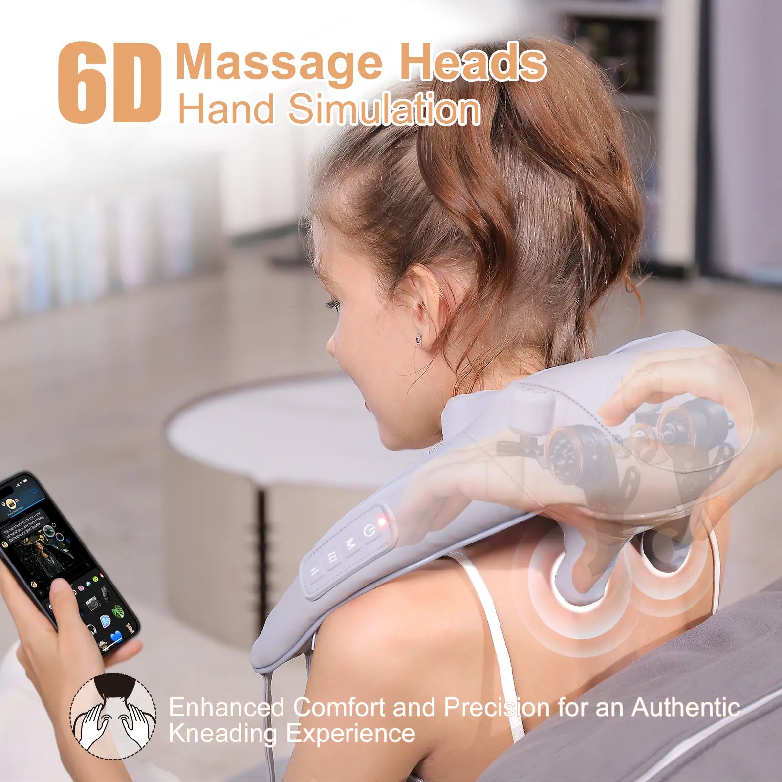 Cordless Neck Massager with Heat - 6D Shiatsu Shoulder & Back Massage Pillow for Pain Relief | Portable Wellness Gift for Home, Office, and Car