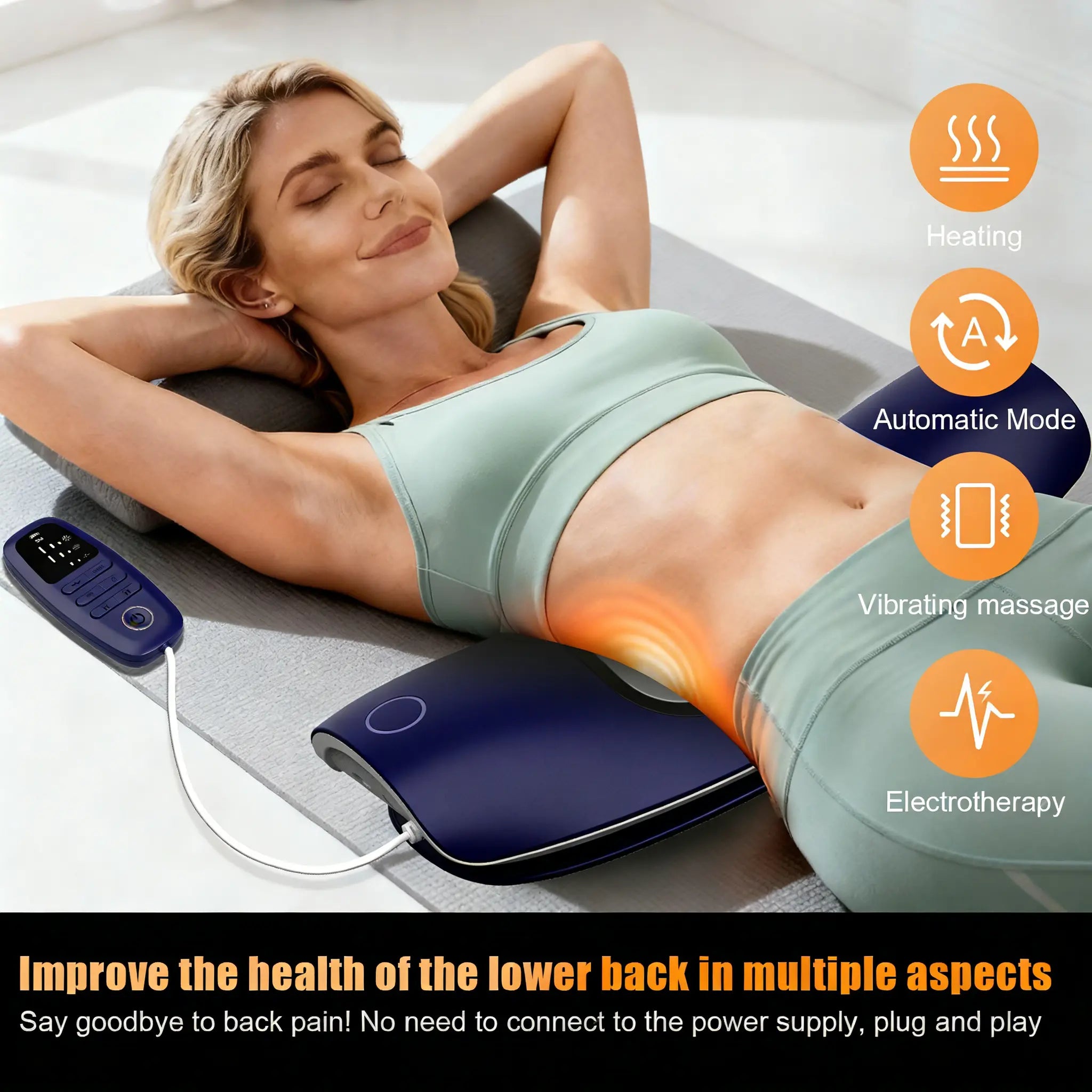 Multifunctional Waist Massager: 12-Level TENS Electrotherapy & Thermal Traction Device - 3-Speed Vibration Back Stretcher for Lumbar Comfort