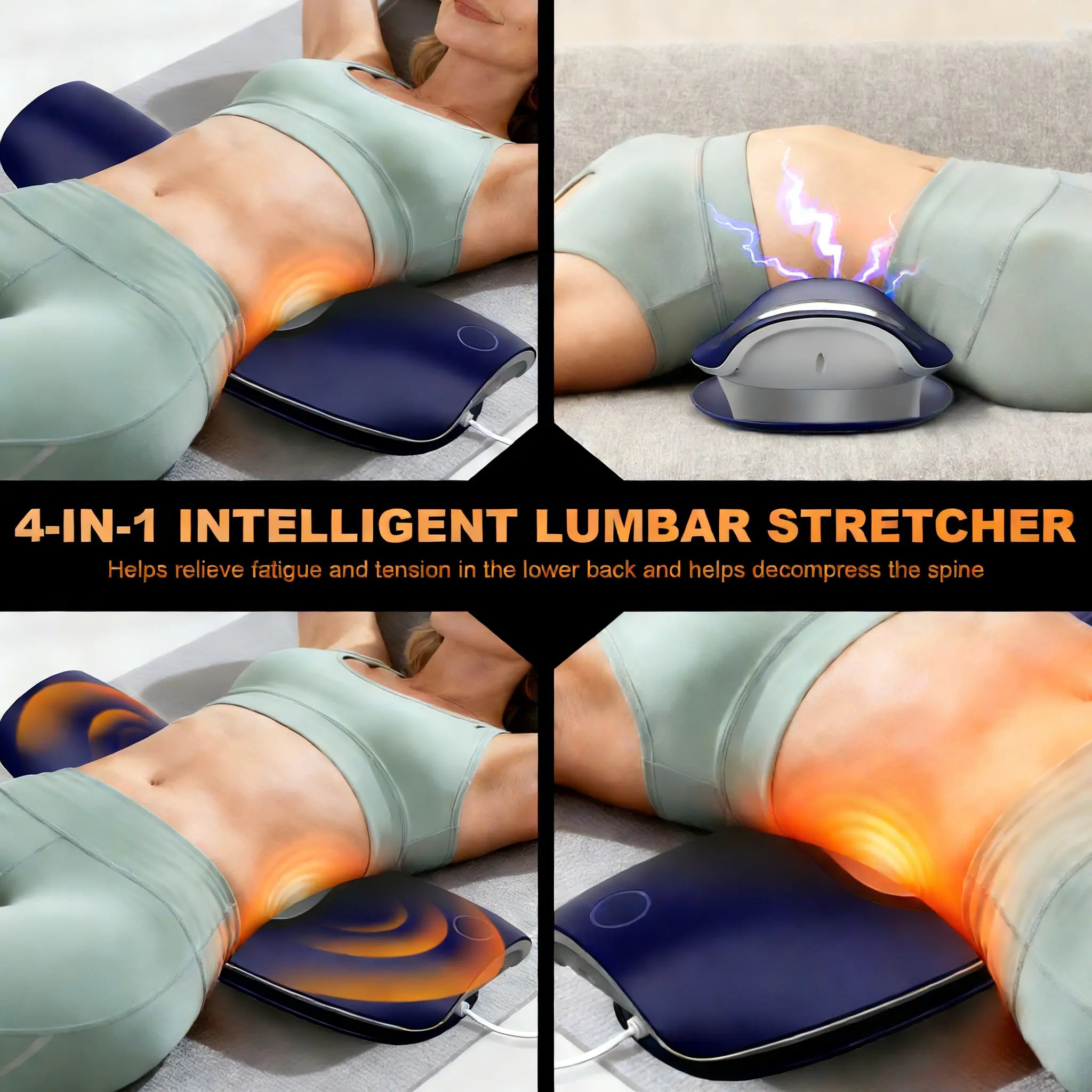 Multifunctional Waist Massager: 12-Level TENS Electrotherapy & Thermal Traction Device - 3-Speed Vibration Back Stretcher for Lumbar Comfort