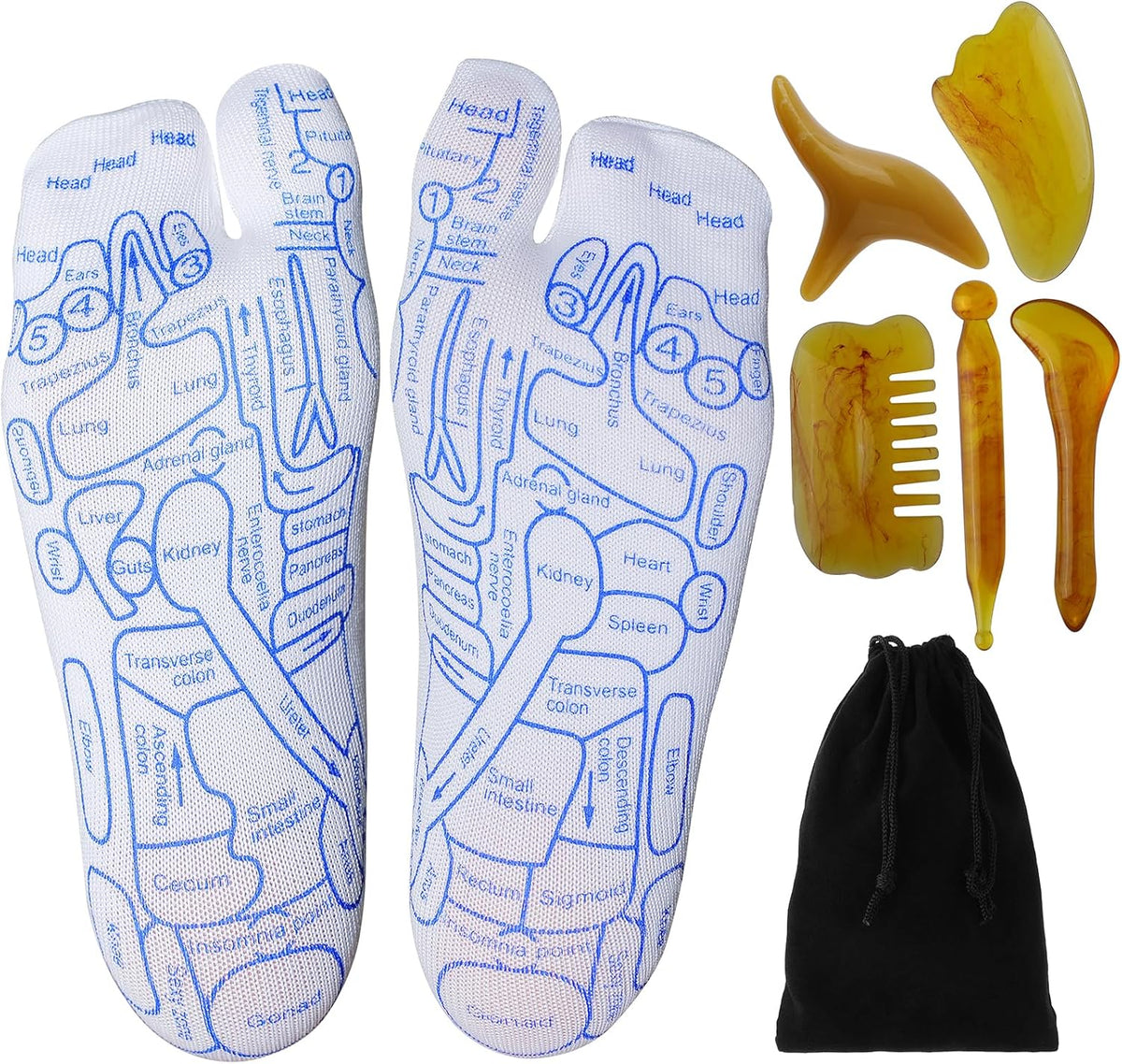 2 Pairs Reflexology Socks with Beginner Acupoint Massage Tools Set of 5 - Foot Pain Relief Remedy for Foot Massage Rod for Women Tired Relieve