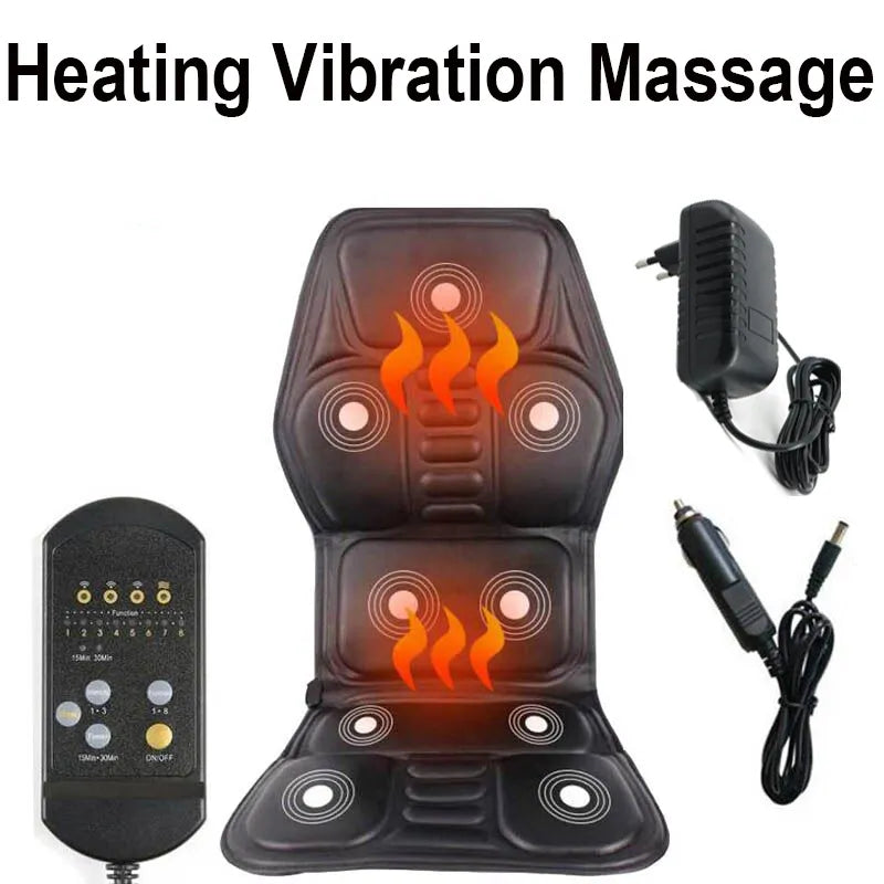 9 Motor Electric Portable Heating Vibrating Back Massager Chair In Cussion Car Home Office Lumbar Neck Mattress Pain Relief Mat