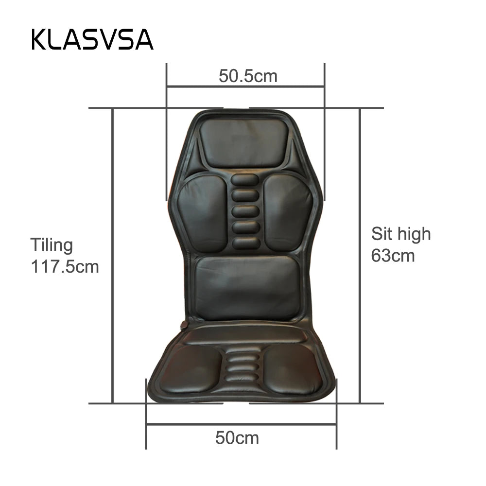 KLASVSA Electric  Heating Vibrating Back Massager Chair In Car Home Office Lumbar Neck Mattress Pain Relief LED  remote control