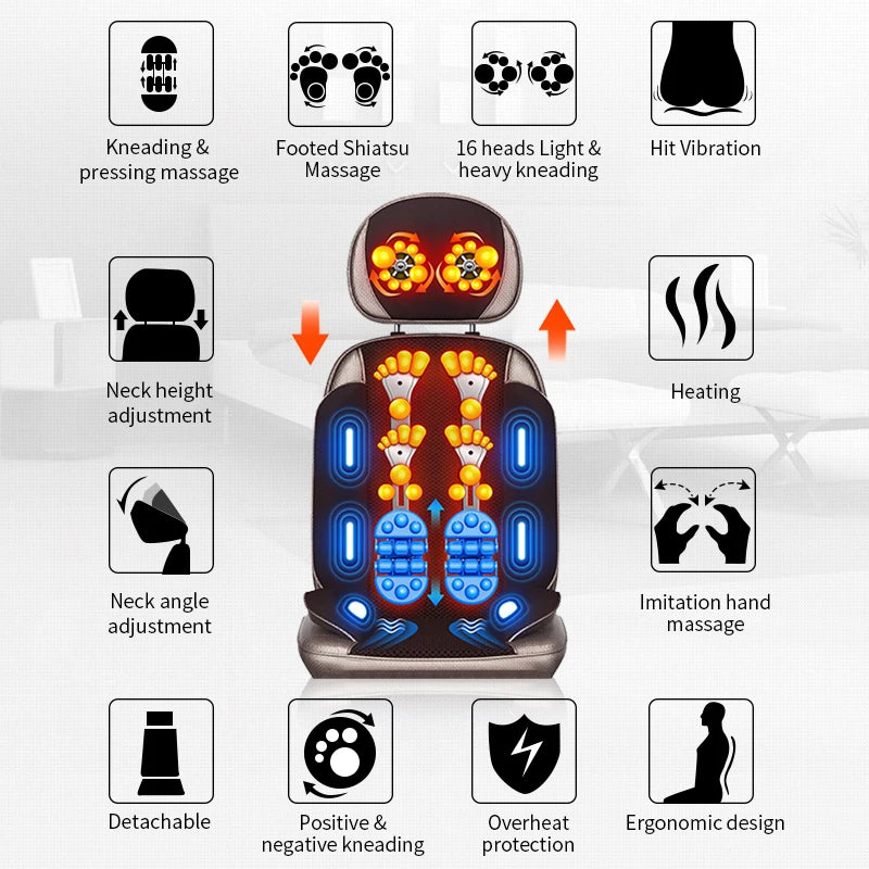 JinKaiRui Vibrating Electric Cervical Neck Back Body Cushion Massage Chair Kneading Heating Muscle Stimulator Device Health Care