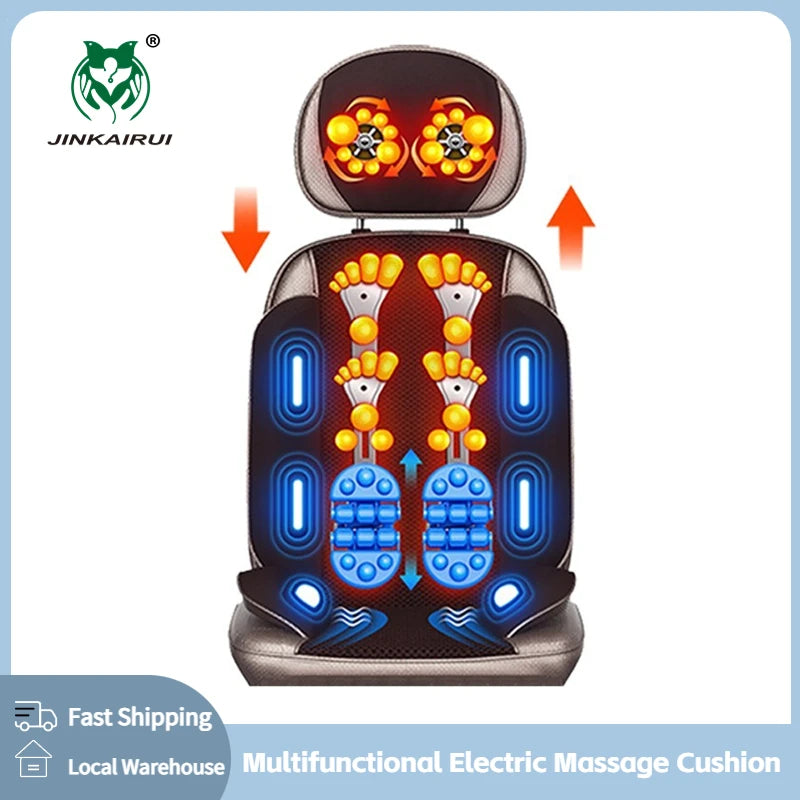 JinKaiRui Vibrating Electric Cervical Neck Back Body Cushion Massage Chair Kneading Heating Muscle Stimulator Device Health Care
