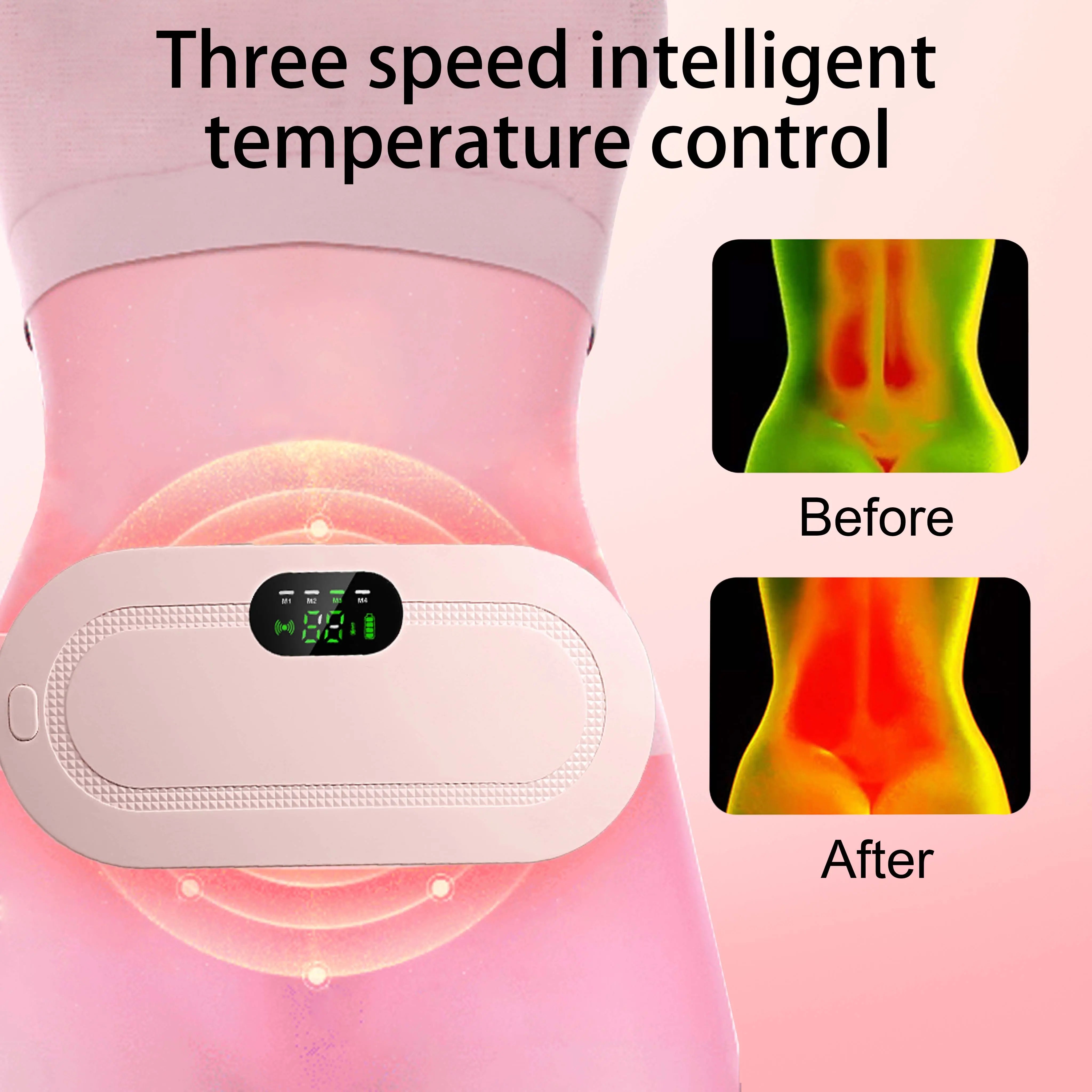 Portable Menstrual Heating Pad - Smart Vibrating Uterus Warmer for Period Cramps & Lower Back Pain Relief - Rechargeable Abdominal Massager