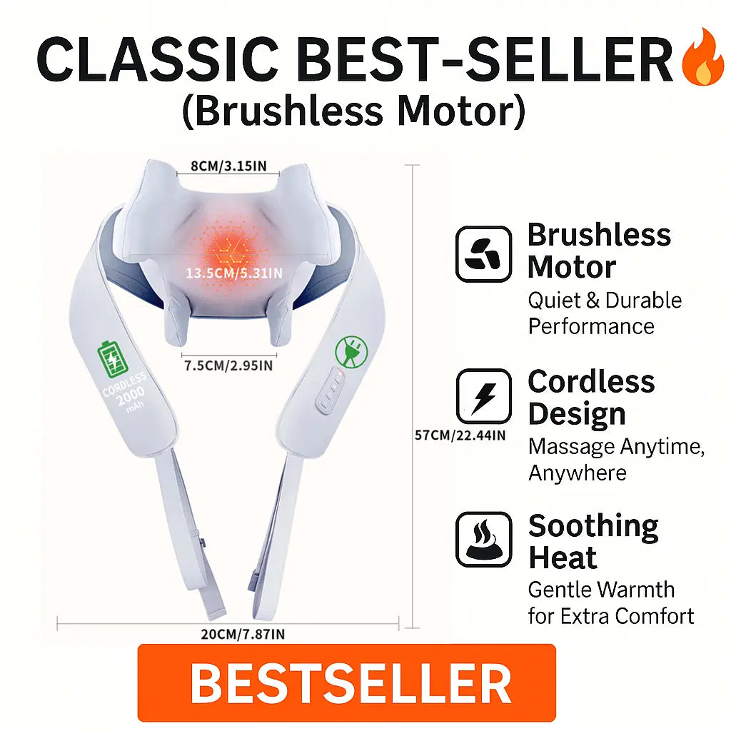Cordless Neck Massager with Heat - 6D Shiatsu Shoulder & Back Massage Pillow for Pain Relief | Portable Wellness Gift for Home, Office, and Car